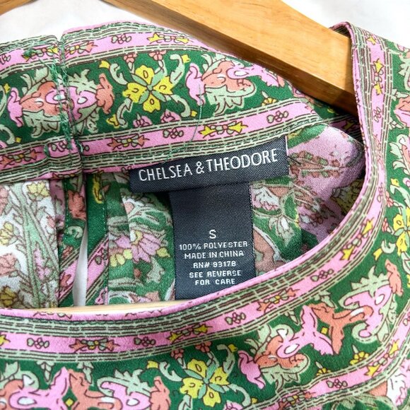 Chelsea & Theodore Boho Paisley Sleeveless Top Green Pink Tank Women’s Size S - Picture 4 of 4